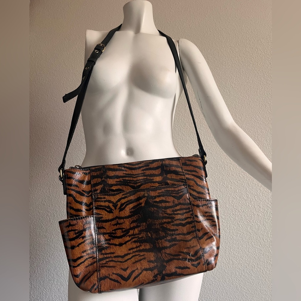 Tiger-Print Faux Leather Crossbody Bag - Black & Brown